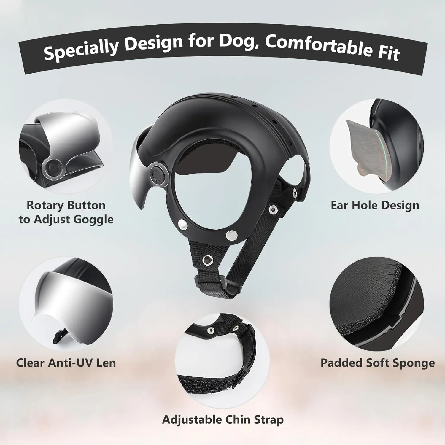 Dog Helmet with Anti-UV Silver Goggles Adjustable Cool Pet Motorcycle Helmet with Drop-Down Sun Visor for Weight 16.5lb-27.5lb