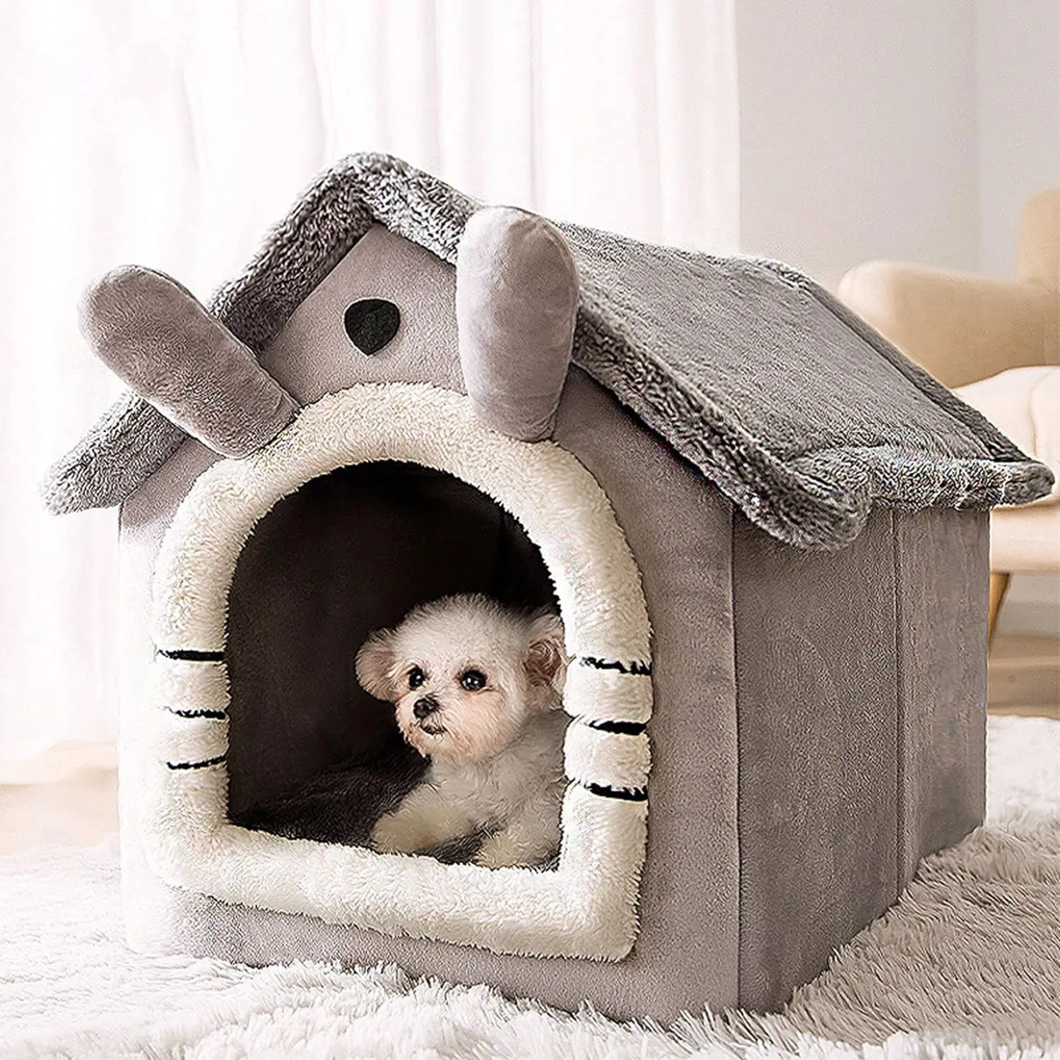 Dog Houses Soft Indoor Enclosed Tent Huts Warm Cave Dog Kennel House Type Winter Warm Small Dog Teddy Four Seasons Universal Removable and Washable Dog House Cat Nest Bed Pet Supplies