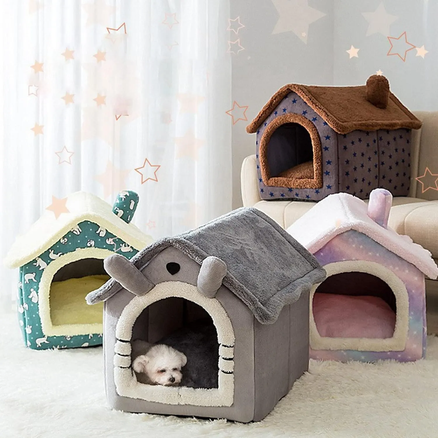 Dog Houses Soft Indoor Enclosed Tent Huts Warm Cave Dog Kennel House Type Winter Warm Small Dog Teddy Four Seasons Universal Removable and Washable Dog House Cat Nest Bed Pet Supplies