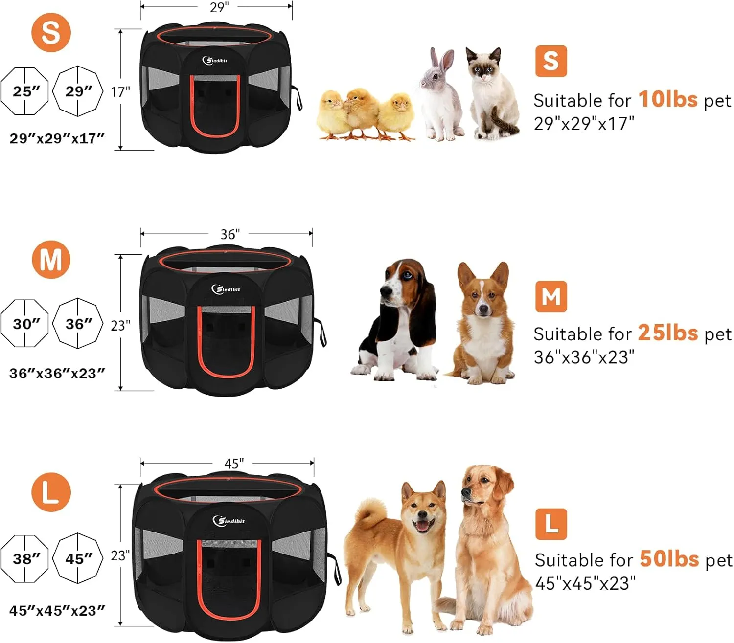 Dog Playpen, Puppy Pet Playpens Indoor for Medium Dogs Tent Crates Cage Indoor/Outdoor, Portable Pop Up Dog Kennel Playpen with Carrying Case for Dogs/Cats/Rabbits, Removable Zipper Top, Black
