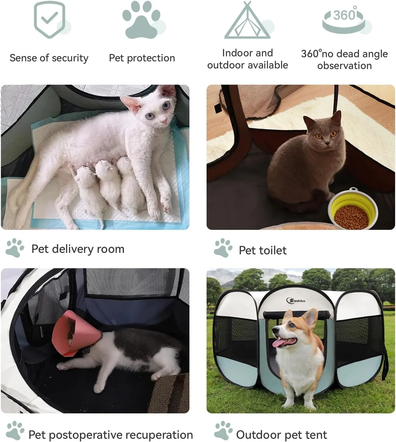 Dog Playpen with Washable Pee Pad, Puppy Pet Cat Playpen for Small Dogs, Dog Tent Crate Indoor/Outdoor, Portable Pop Up Kennel with Carrying Case for Dogs/Cats/Rabbits(Dark Grey)
