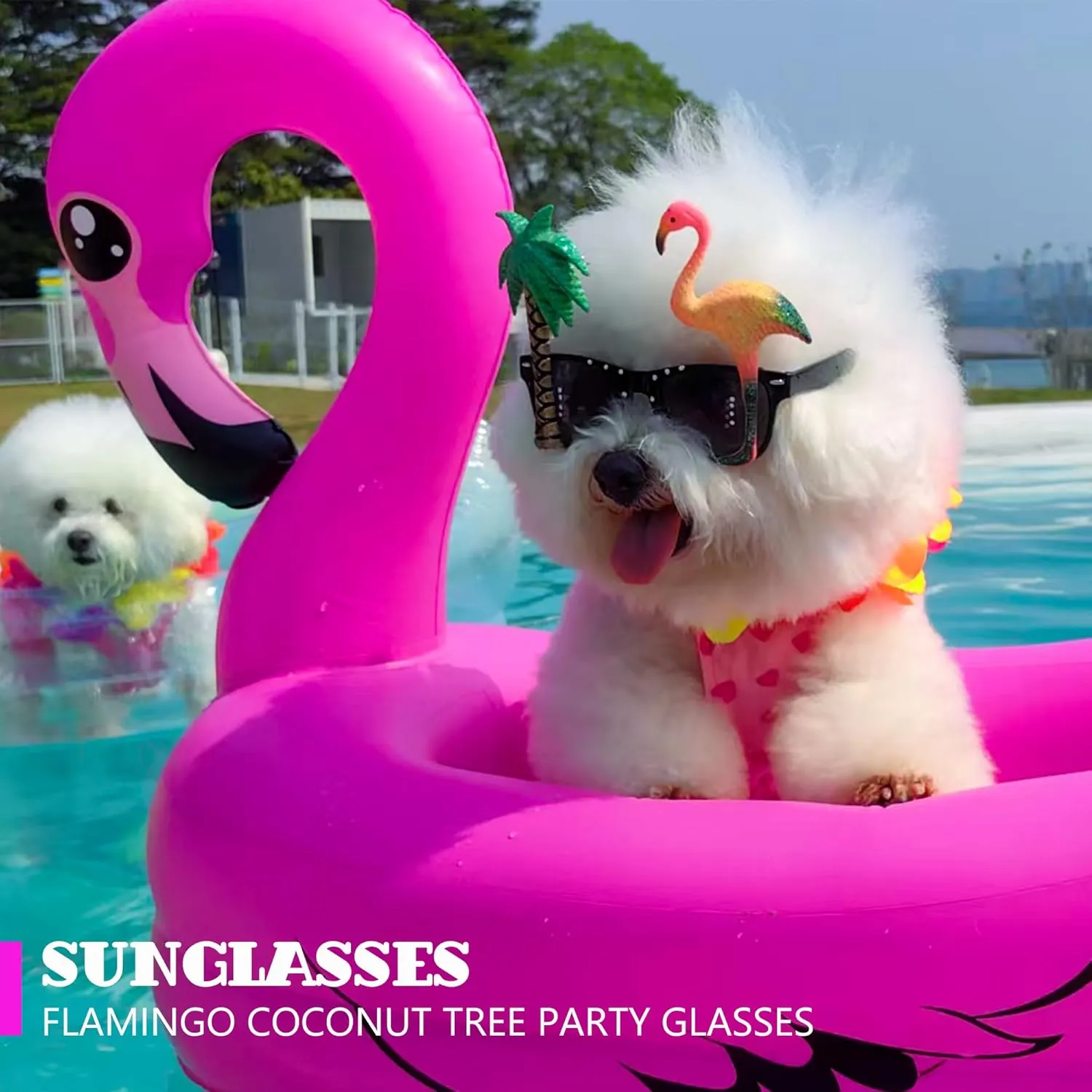 Dog Pool Float, Funny 6-in-1 Inflatable Dog Floats for Pool, Dog Raft for Small Dog, Puppy and Doggies, Pink Flamingo