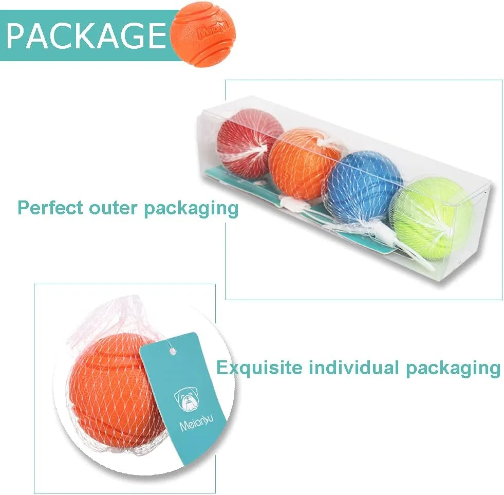 Dog Toy Balls, 4 PCS Rubber Ball Set, Chew Resistant, High Bounce, Textured Design for Teeth Cleaning, Dog Training, Small Breeds, 2in/5cm Diameter
