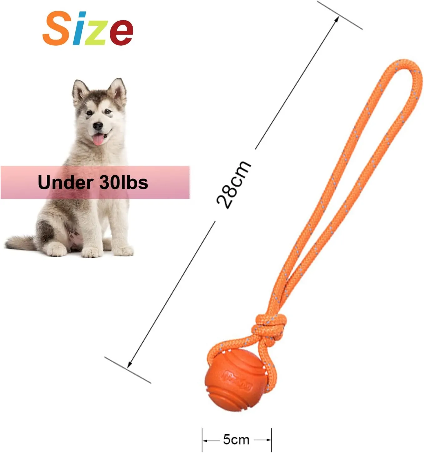 Dog Training Ball on A Rope Rubber Dog Rope Toys Ball with Handle for Tug of War K9 Training Rewards for Belgian Malinois Gifts, 5cm in Diameter for Small Dogs 0-30 Lbs, Pack of 4