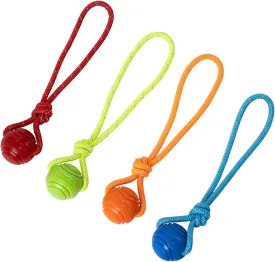 Dog Training Ball on A Rope Rubber Dog Rope Toys Ball with Handle for Tug of War K9 Training Rewards for Belgian Malinois Gifts, 5cm in Diameter for Small Dogs 0-30 Lbs, Pack of 4