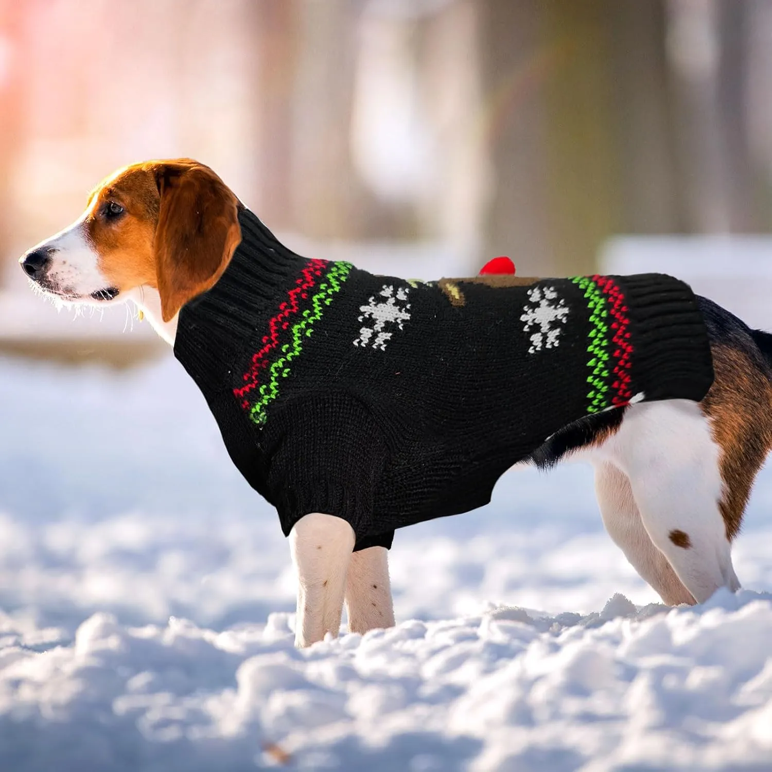 Dog Ugly Christmas Sweater Black Elk Xmas Dog Cat Outfit New Year Holiday Costumes Puppy Cat Sweater with Leash Hole for Small Medium Large Dogs Girl Boy Turtleneck Winter Warm Pet Clothes