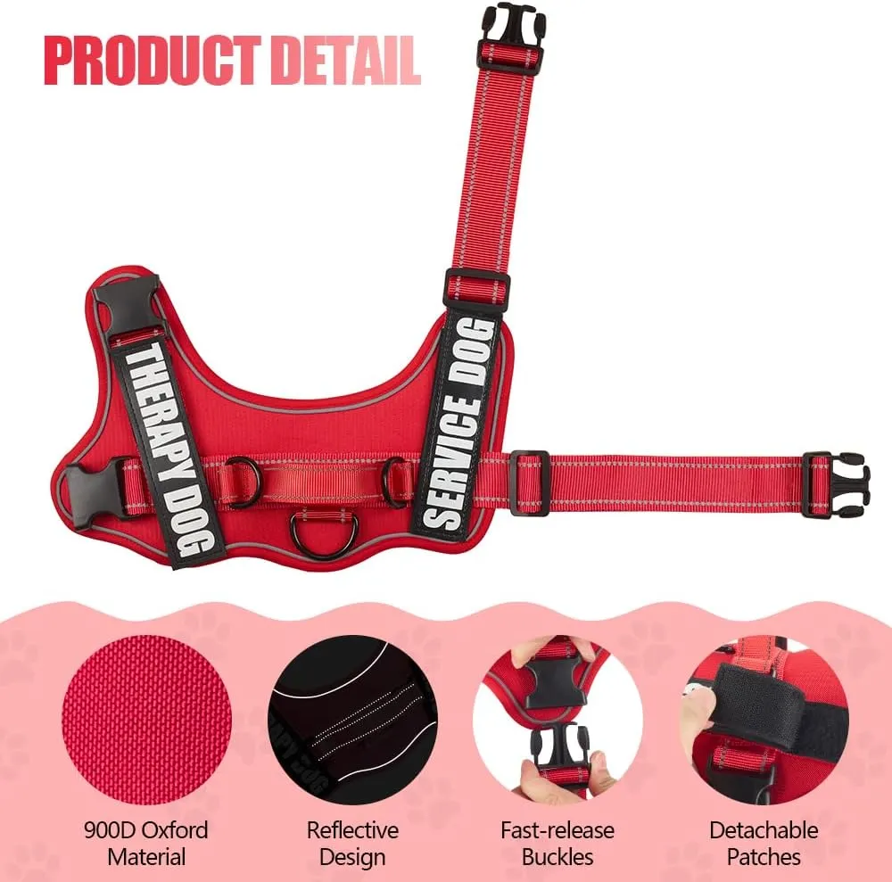 Dog Vest Harness and Leash Set, Animire Reflective Service Dog Vest with 10 Patches, 3 Rings No Choke Pet Vest for Leash Placement, in Training Dog Harness for Small Medium Large Dogs(Red,XL)