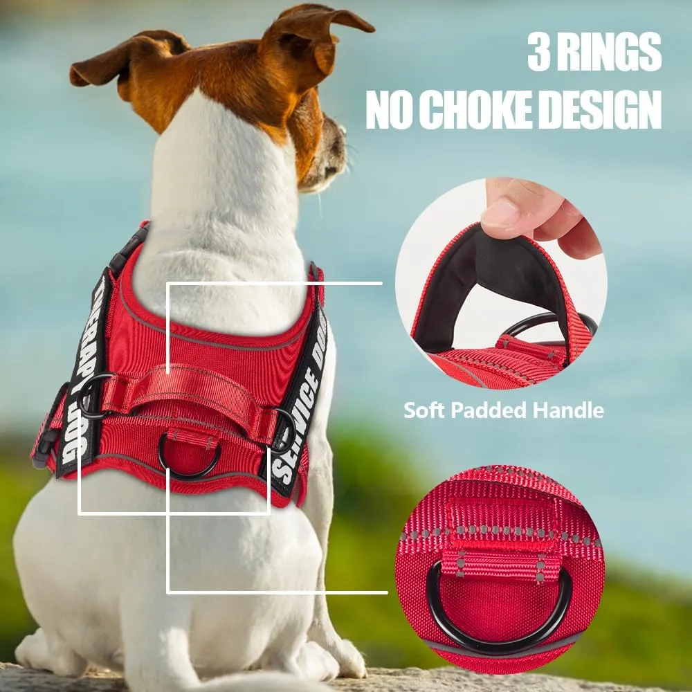 Dog Vest Harness and Leash Set, Animire Reflective Service Dog Vest with 10 Patches, 3 Rings No Choke Pet Vest for Leash Placement, in Training Dog Harness for Small Medium Large Dogs(Red,XL)