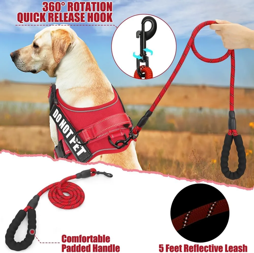Dog Vest Harness and Leash Set, Animire Reflective Service Dog Vest with 10 Patches, 3 Rings No Choke Pet Vest for Leash Placement, in Training Dog Harness for Small Medium Large Dogs(Red,XL)