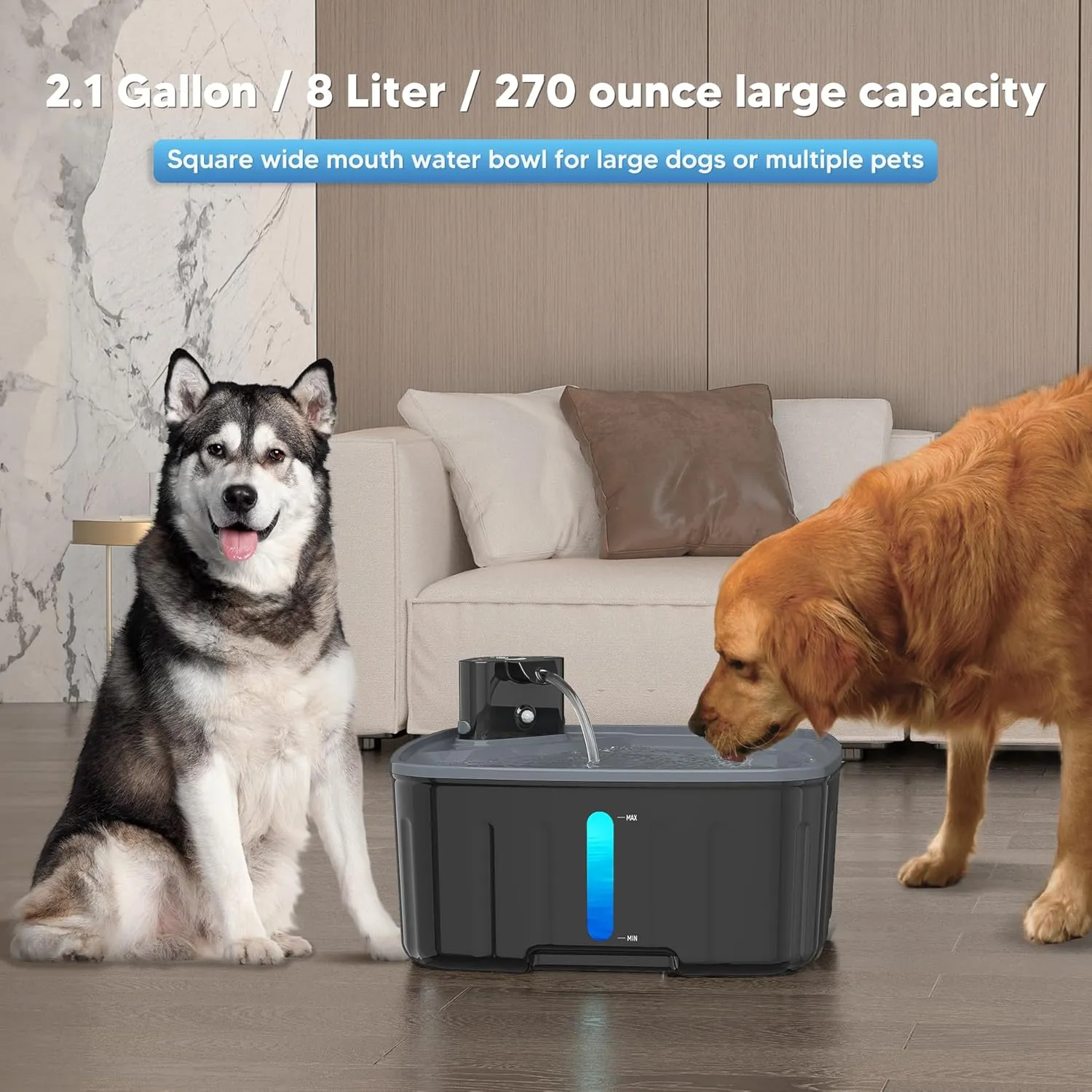 Dog Water Fountain Wireless,2.1GAL/8L Large Dog Water Fountain Battery Operated, Dog Fountain Water Bowl with Sensor,Wireless Smart Pump,Timer,BPA-Free,Ideal for Large Dogs,Multi-Pet Home