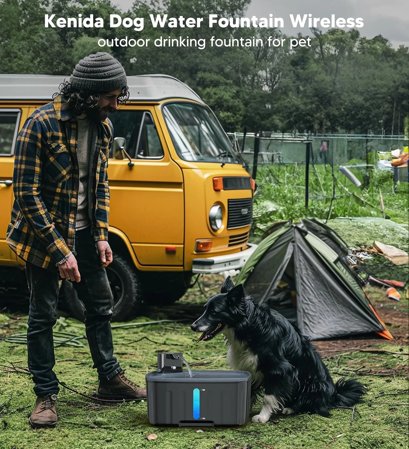 Dog Water Fountain Wireless,2.1GAL/8L Large Dog Water Fountain Battery Operated, Dog Fountain Water Bowl with Sensor,Wireless Smart Pump,Timer,BPA-Free,Ideal for Large Dogs,Multi-Pet Home