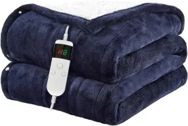 Electric Blanket Heated Throw, Soft Flannel Heating Blanket with 8 Hours Auto Off 10 Fast Heating Levels Machine Washable Sherpa Heated Blanket with Overheating Protection