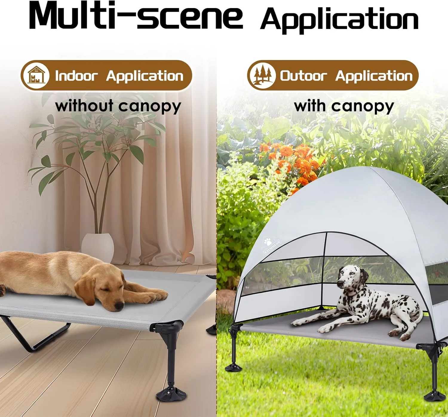 Elevated Dog Bed with Upgraded Canopy, Raised Outdoor Dog Tent with Powerful Anti-Slip Feet, Portable Pet Cot with Larger Shade, Raised Cooling Bed for Camping, Backyard, Beach, Poolside