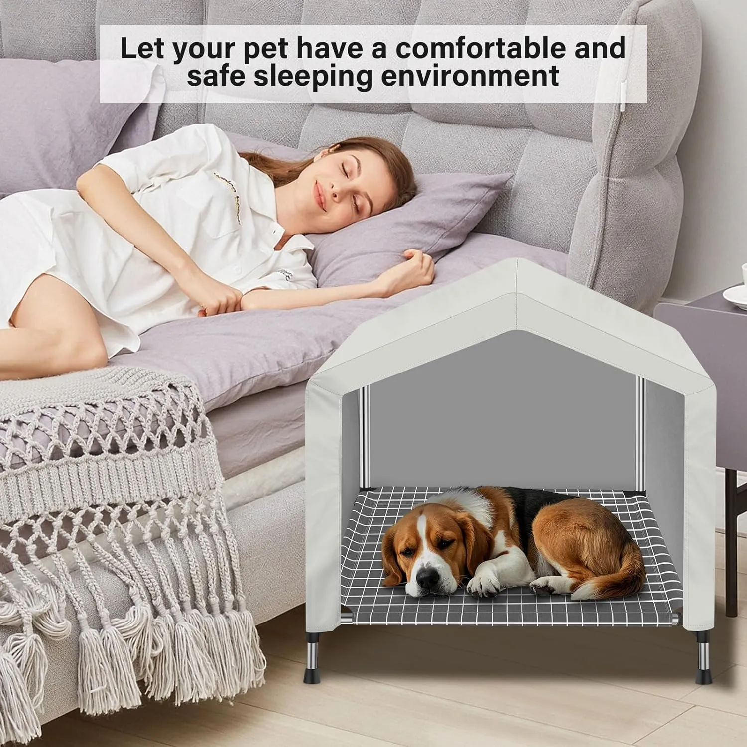 Elevated Dog House for Outdoor or Indoor - Waterproof Dog Tent Cat House, Dog Sunshade Tent, Pet House with Removable Cover, Suitable for Medium Cats Dogs