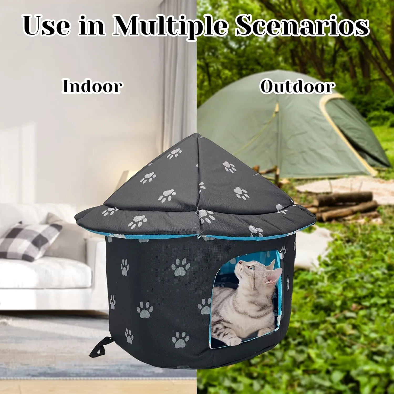 Fhiny Stray Cats Shelter, Waterproof Outdoor Cat Dog House Foldable Warm Pet Cave for Winter Yurt Wild Animal Tent Bed Anti-Slip Kitten Cave Hut for Feral Kitty Puppy Weatherproof