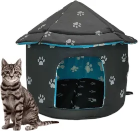 Fhiny Stray Cats Shelter, Waterproof Outdoor Cat Dog House Foldable Warm Pet Cave for Winter Yurt Wild Animal Tent Bed Anti-Slip Kitten Cave Hut for Feral Kitty Puppy Weatherproof