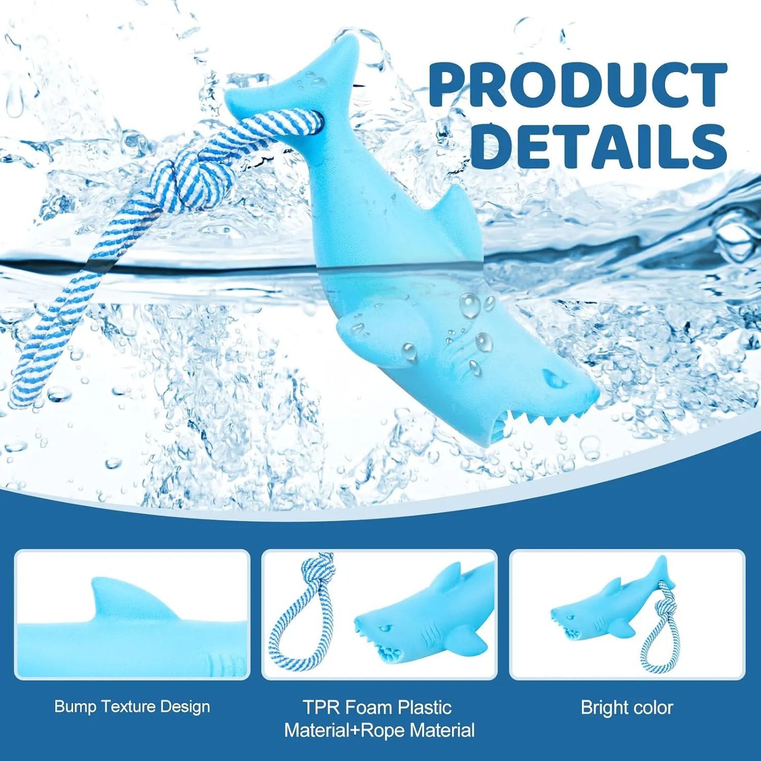 Floating Dog Chew Toy for Aggressive Chewers, Pool With Rope for Interactive Fetch & Play, Beach Set (Shark)