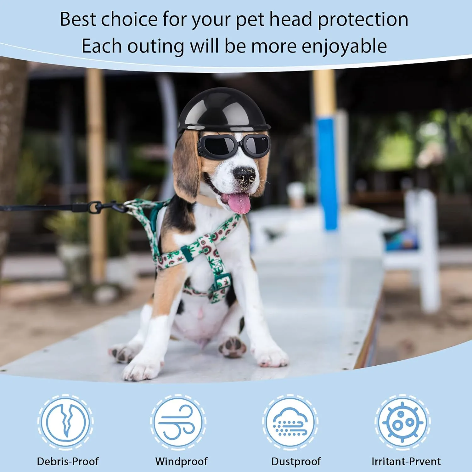 Frienda Dog Helmet and Goggles, UV Protection Doggy Sunglasses and 4 Inch Padded Puppy Motorcycle Helmet Adorable Dog Goggles with Adjustable Belt for Small Dogs Puppy Riding(Black,S)