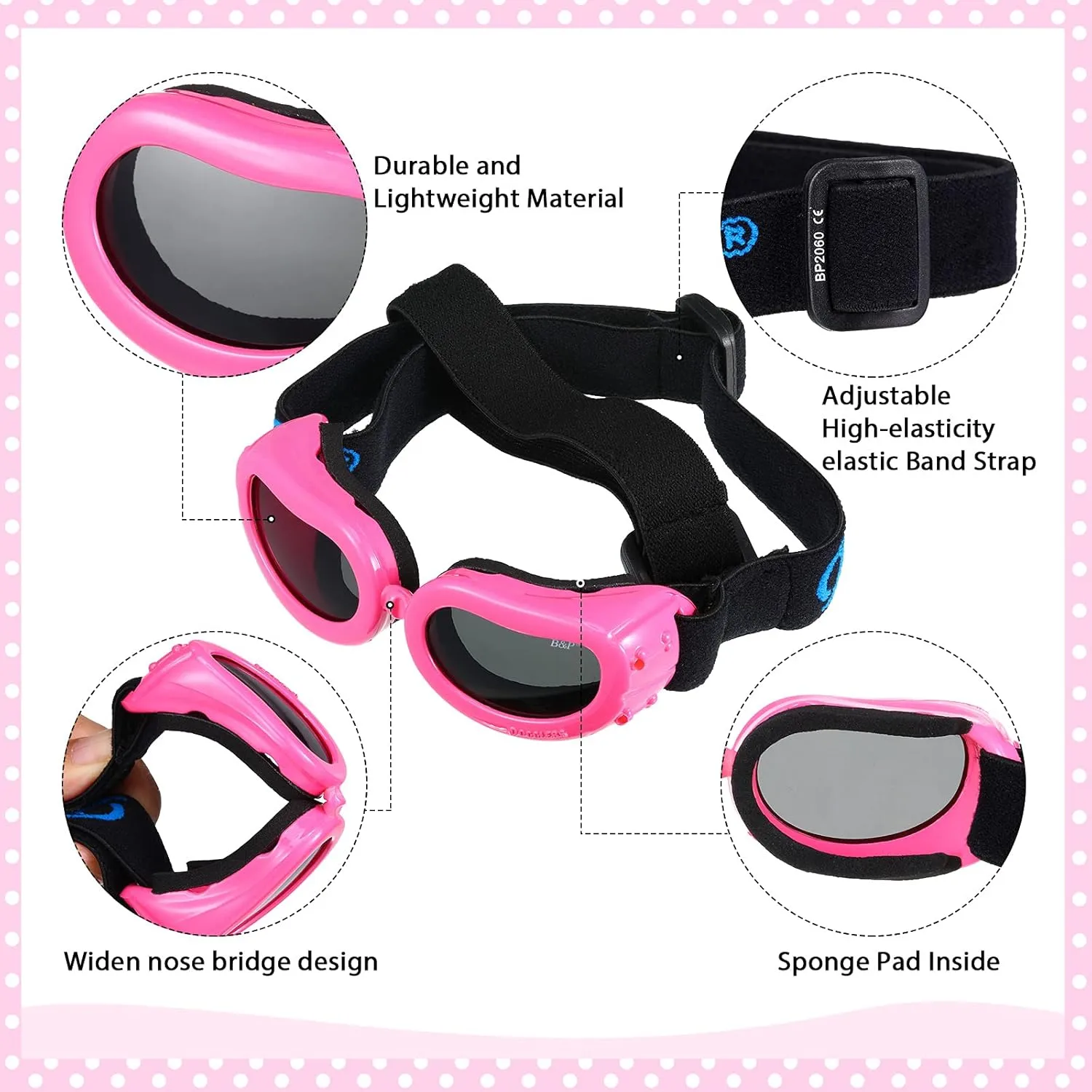 Frienda Dog Helmet and Goggles, UV Protection Doggy Sunglasses and 4 Inch Padded Puppy Motorcycle Helmet Adorable Dog Goggles with Adjustable Belt for Small Dogs Puppy Riding(Pink,S)