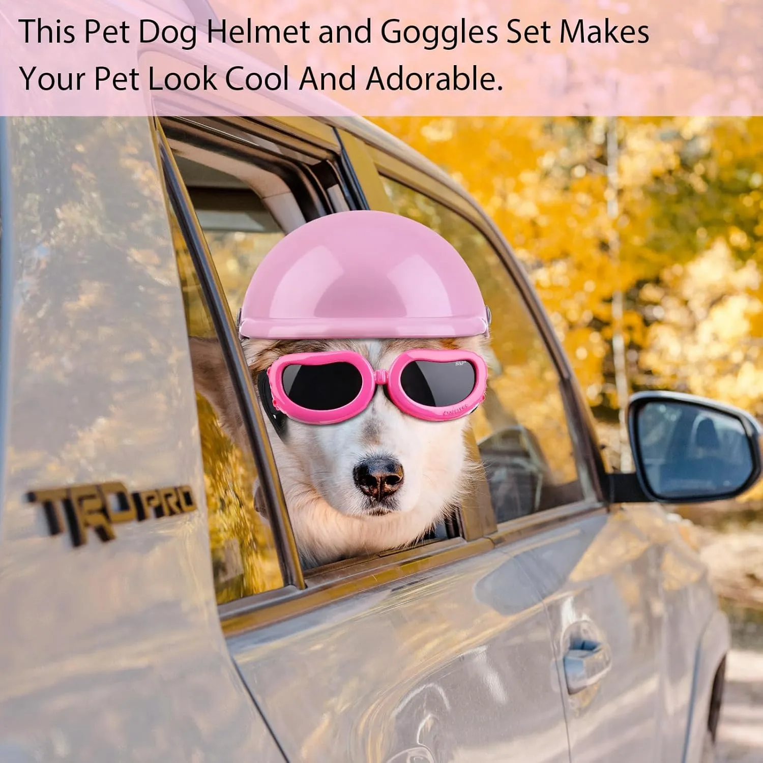 Frienda Dog Helmet and Goggles, UV Protection Doggy Sunglasses and 4 Inch Padded Puppy Motorcycle Helmet Adorable Dog Goggles with Adjustable Belt for Small Dogs Puppy Riding(Pink,S)