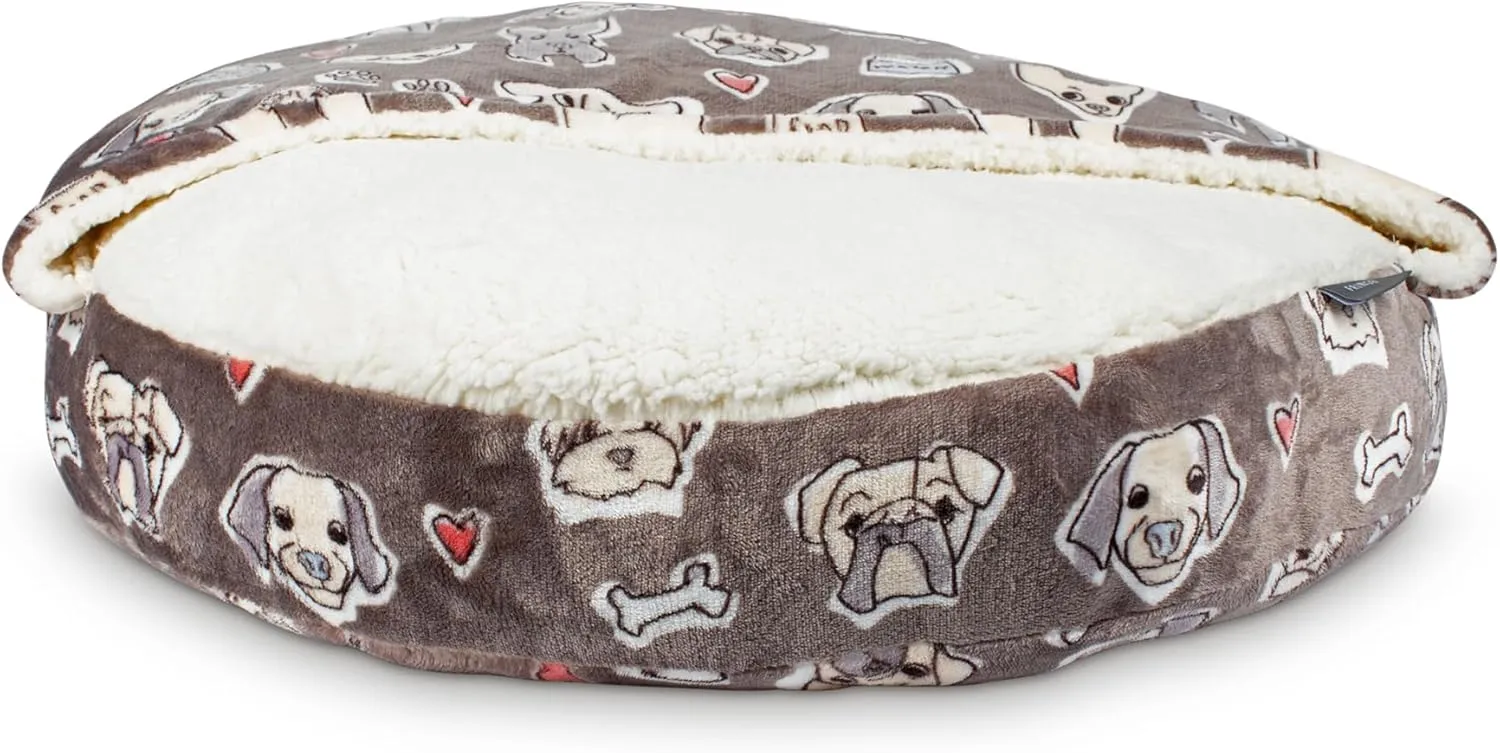 Fringe Studio "Worried Dog Medium Gray Medium Blanket Pet Bed with Sherpa Interior 25" X 25" X 4" - Machine Washable