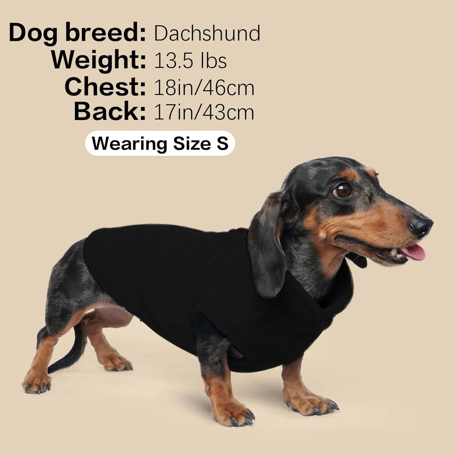 FUAMEY Dog Fleece Vest Puppy Warm Sweatshirt Stretchy Sweater Pullover Turtleneck Coat Winter Jacket with Leash Hole, Dachshund Yorkie Clothes Small Medium Large Dogs Black