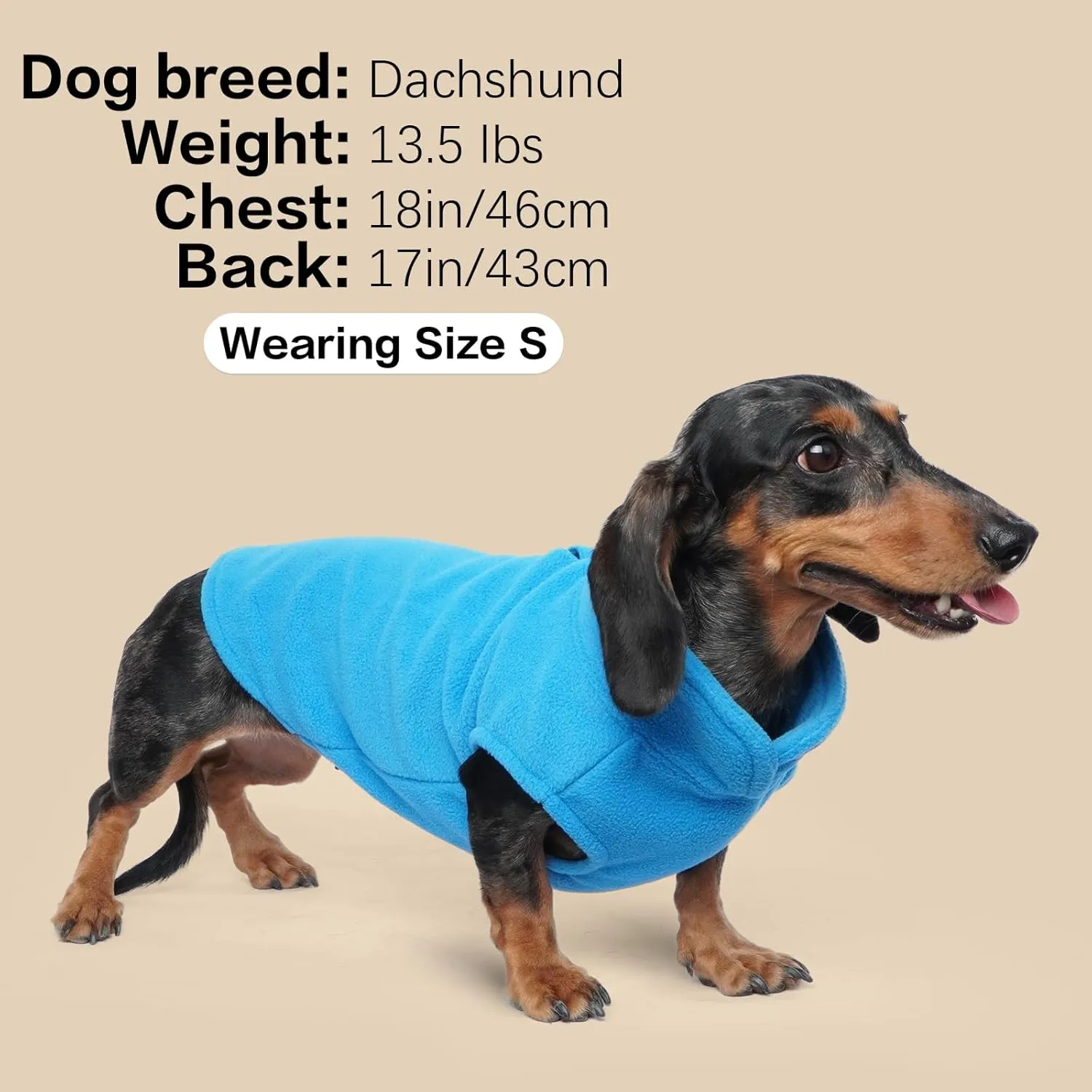 FUAMEY Fleece Vest, Warm Sweatshirt Puppy Stretchy Sweater Pullover Turtleneck Coat Winter Jacket With Leash Hole, Dachshund Sweaters Yorkie Clothes for Small Medium Large Dogs Blue L