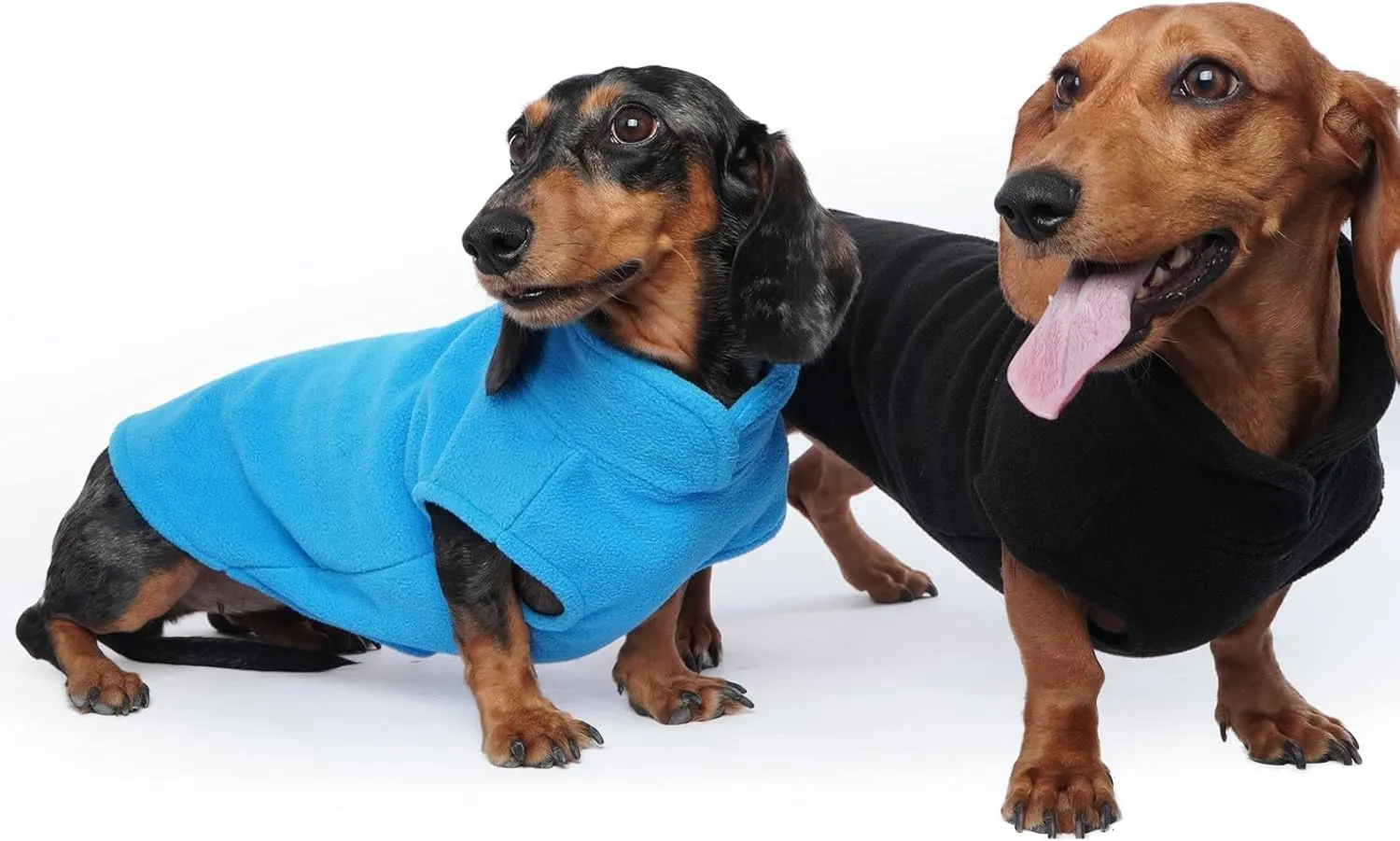 FUAMEY Fleece Vest, Warm Sweatshirt Puppy Stretchy Sweater Pullover Turtleneck Coat Winter Jacket With Leash Hole, Dachshund Sweaters Yorkie Clothes for Small Medium Large Dogs Blue L