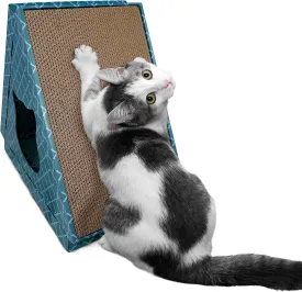 Furhaven Cardboard Hideout w/ Catnip for Indoor Cats, Ft. Scratching Pads - Tiger Tent Corrugated Cat Scratcher Hideout - Teal, One Size