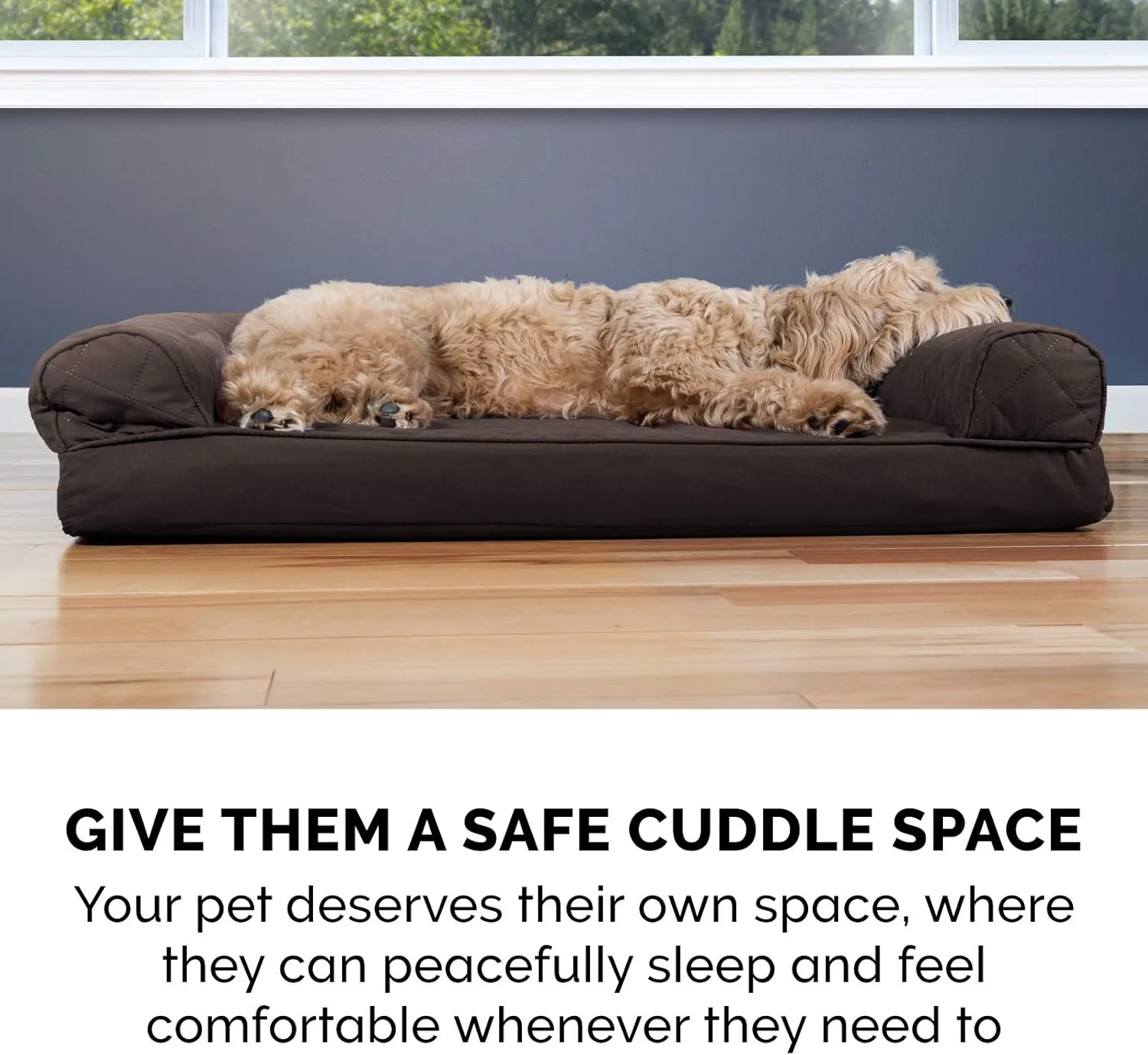 Furhaven Cooling Gel Dog Bed for Large Dogs w/ Removable Bolsters & Washable Cover, For Dogs Up to 95 lbs - Quilted Sofa - Coffee, Jumbo/XL