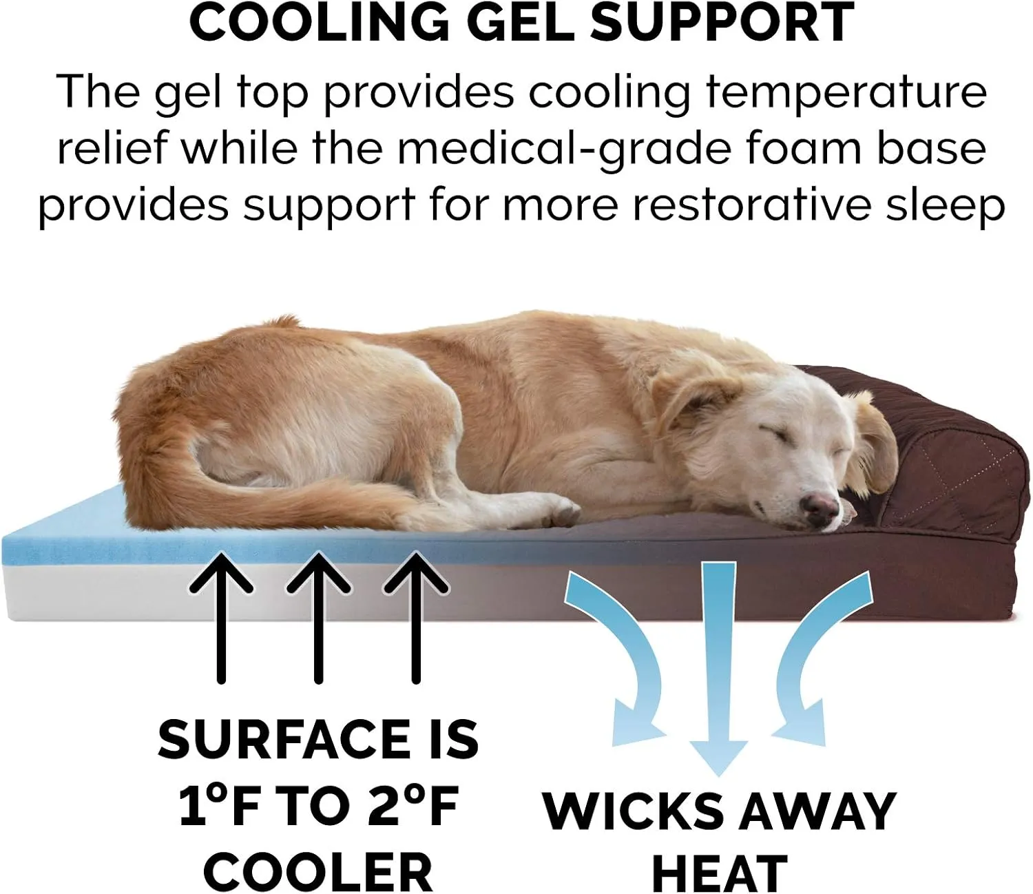 Furhaven Cooling Gel Dog Bed for Large Dogs w/ Removable Bolsters & Washable Cover, For Dogs Up to 95 lbs - Quilted Sofa - Coffee, Jumbo/XL
