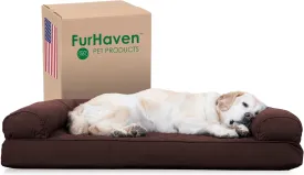 Furhaven Cooling Gel Dog Bed for Large Dogs w/ Removable Bolsters & Washable Cover, For Dogs Up to 95 lbs - Quilted Sofa - Coffee, Jumbo/XL