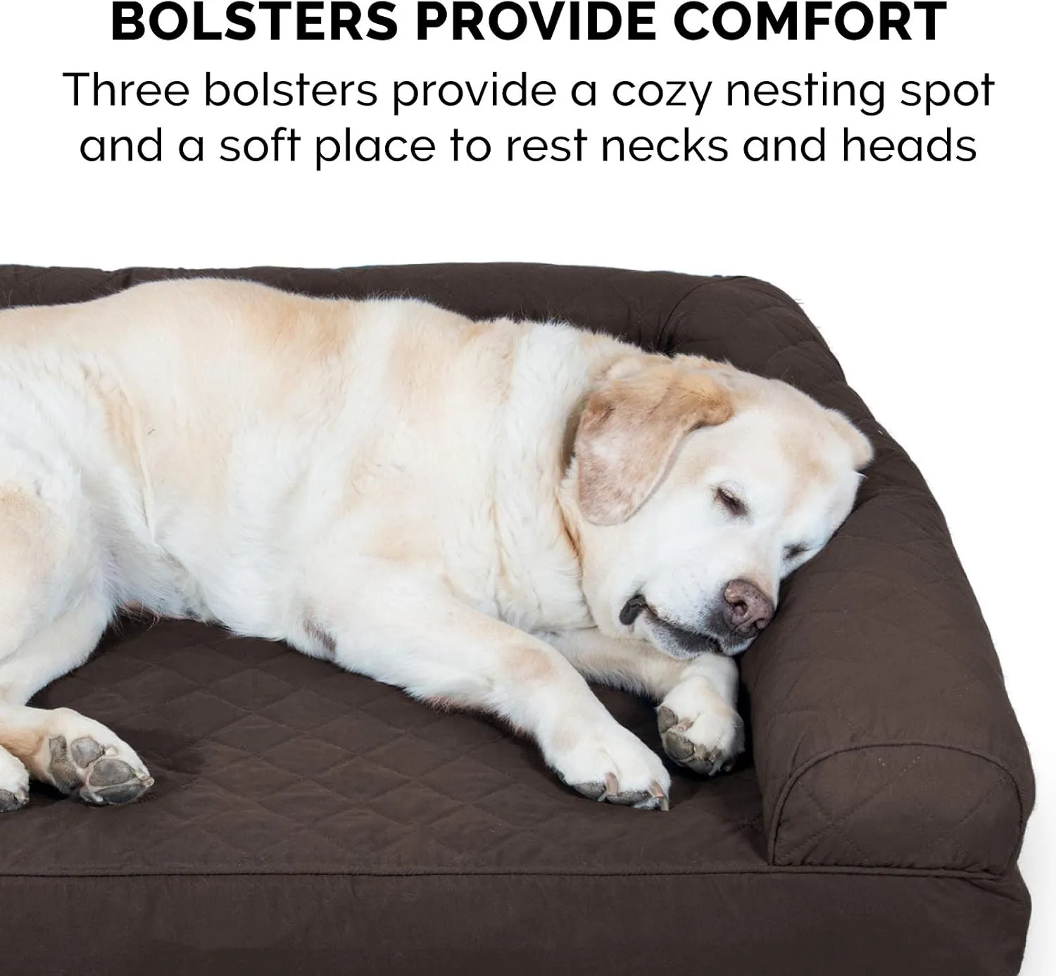 Furhaven Cooling Gel Dog Bed for Large Dogs w/ Removable Bolsters & Washable Cover, For Dogs Up to 95 lbs - Quilted Sofa - Coffee, Jumbo/XL