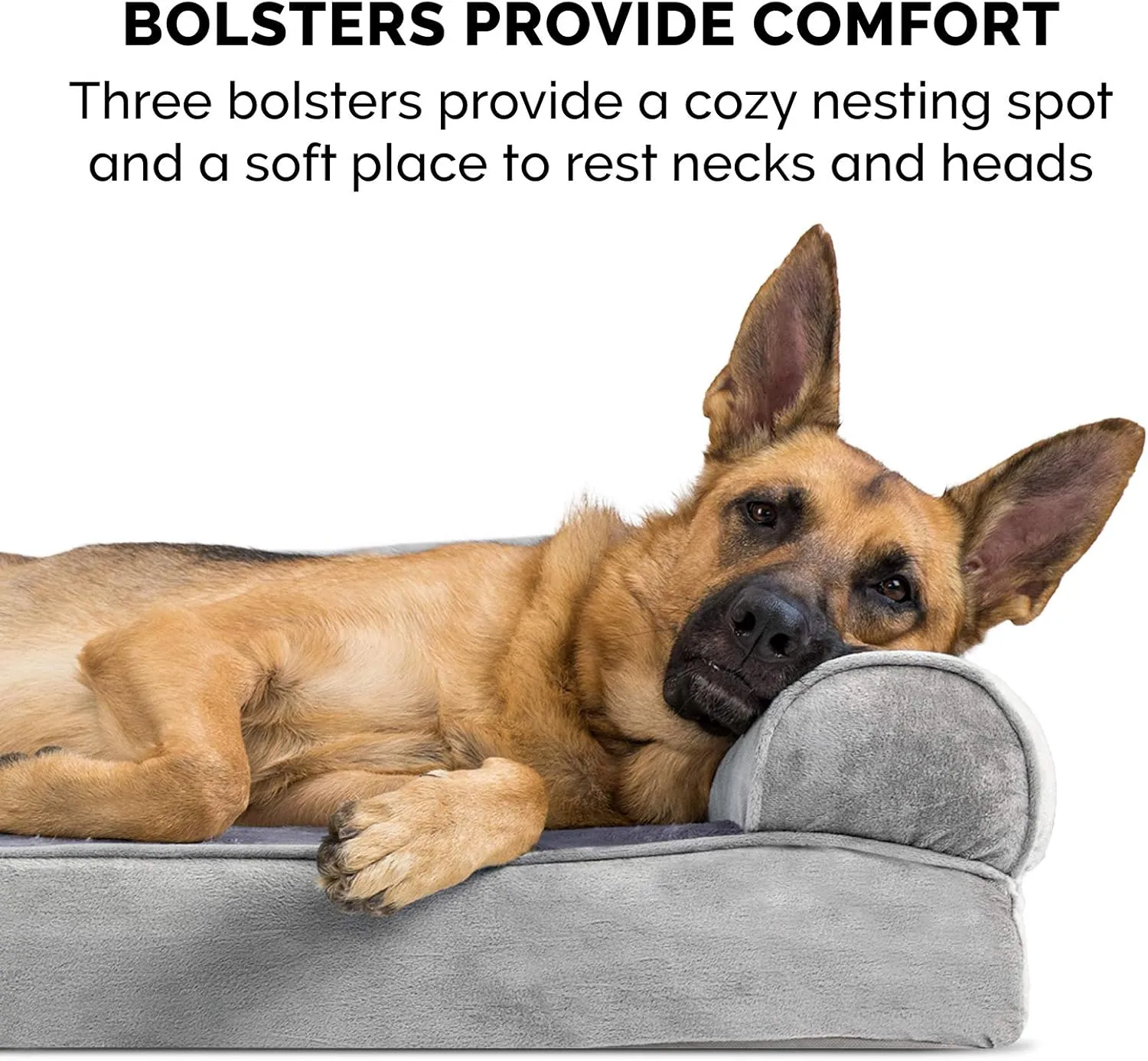 Furhaven Cooling Gel Dog Bed for Medium/Small Dogs w/ Removable Bolsters & Washable Cover, For Dogs Up to 35 lbs - Faux Fur & Velvet Sofa - Smoke Gray, Medium