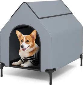 Giantex 36 inch Dog House Outdoor, Elevated Dog Bed with Weatherproof 600D Oxford Canopy, 2 Top Windows, Breathable Mesh Fabric Bed, Dog Tents Shelter Kennel, Medium Dog House, 36" L x 25" W x 34" H