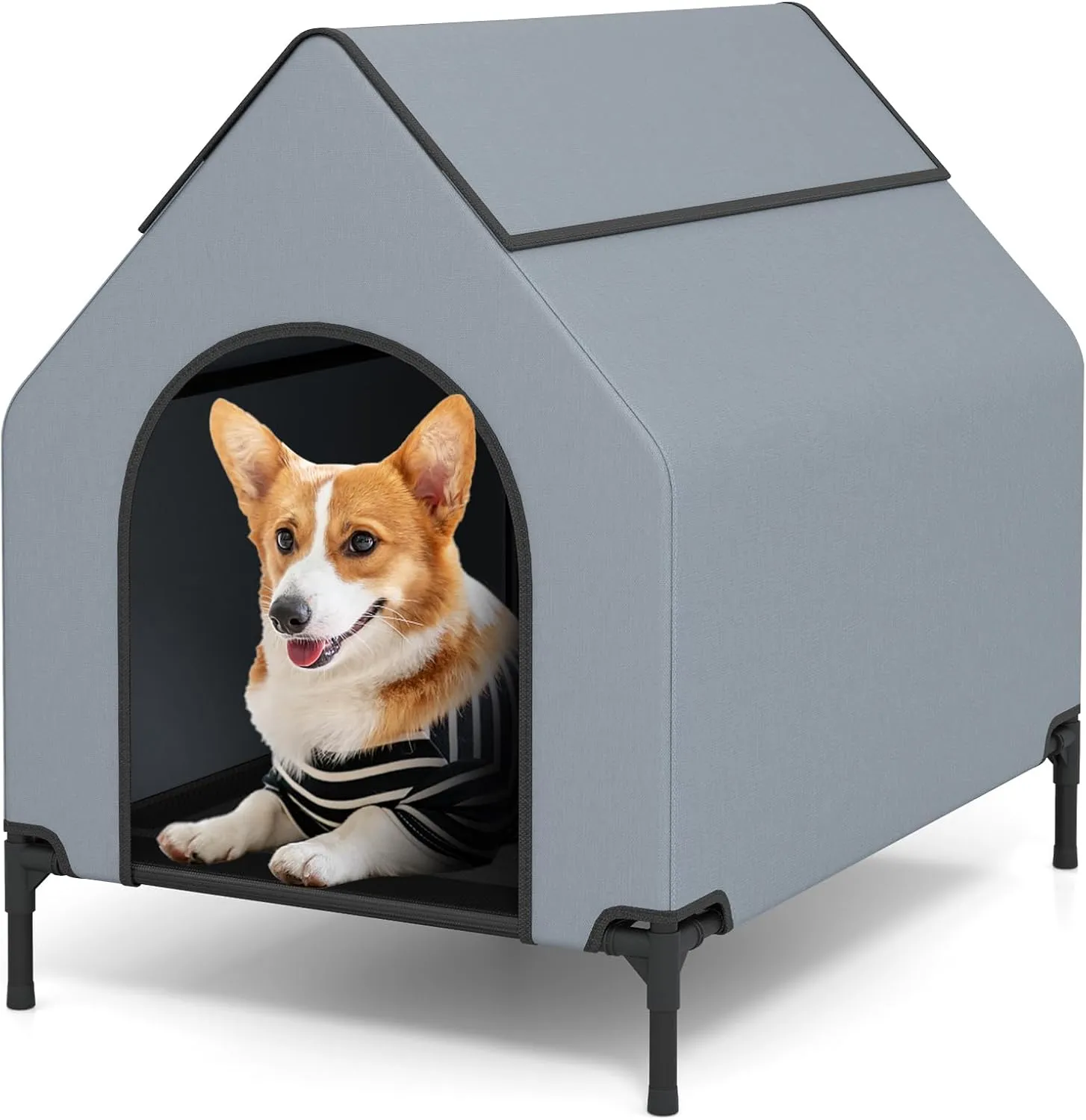 Giantex 36 inch Dog House Outdoor, Elevated Dog Bed with Weatherproof 600D Oxford Canopy, 2 Top Windows, Breathable Mesh Fabric Bed, Dog Tents Shelter Kennel, Medium Dog House, 36" L x 25" W x 34" H