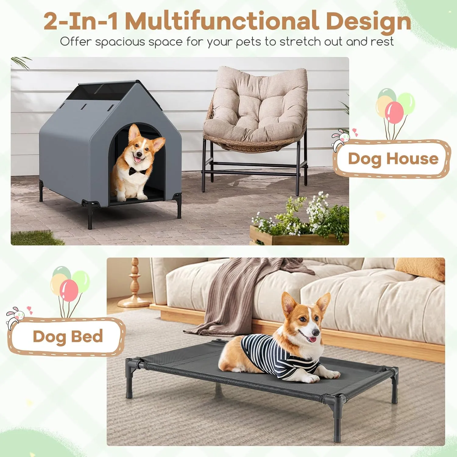 Giantex 36 inch Dog House Outdoor, Elevated Dog Bed with Weatherproof 600D Oxford Canopy, 2 Top Windows, Breathable Mesh Fabric Bed, Dog Tents Shelter Kennel, Medium Dog House, 36" L x 25" W x 34" H