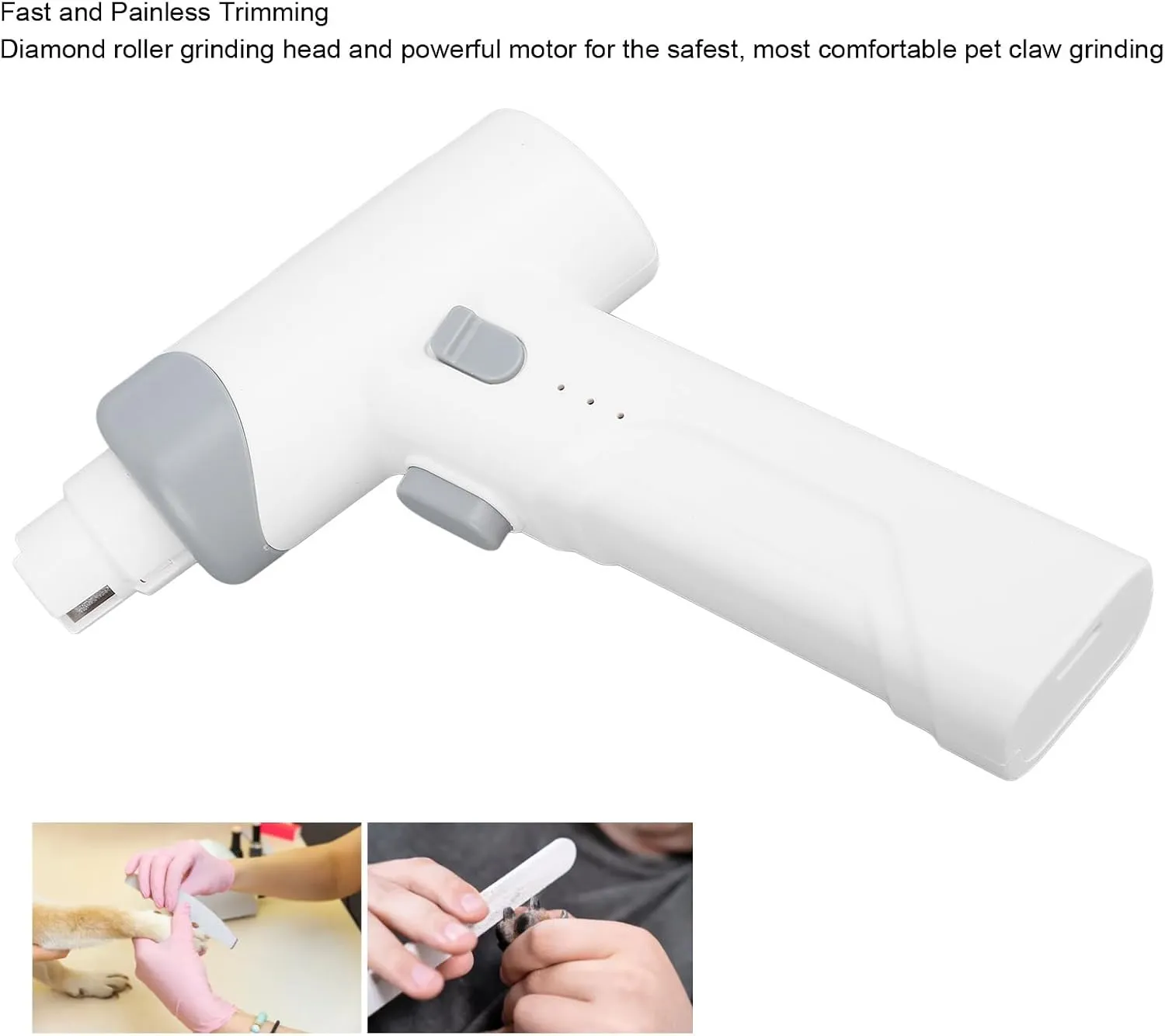 GLOGLOW Pet Nail Grinder, Lightweight Adjustable Speed Pet Nail Grinder USB Rechargeable Painless Paws Grooming Automatic Cat Nail Trimmer for Large Medium Small Dogs (White Light)