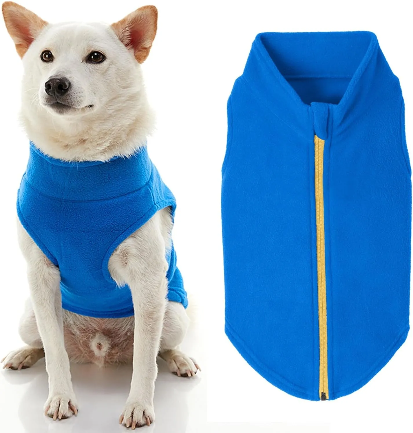 Gooby Zip Up Fleece Dog Sweater - Blue, 2X-Large - Warm Pullover Fleece Step-in Dog Jacket Without Ring Leash - Winter Small Dog Sweater - Dog Clothes for Small Dogs Boy and Medium Dogs