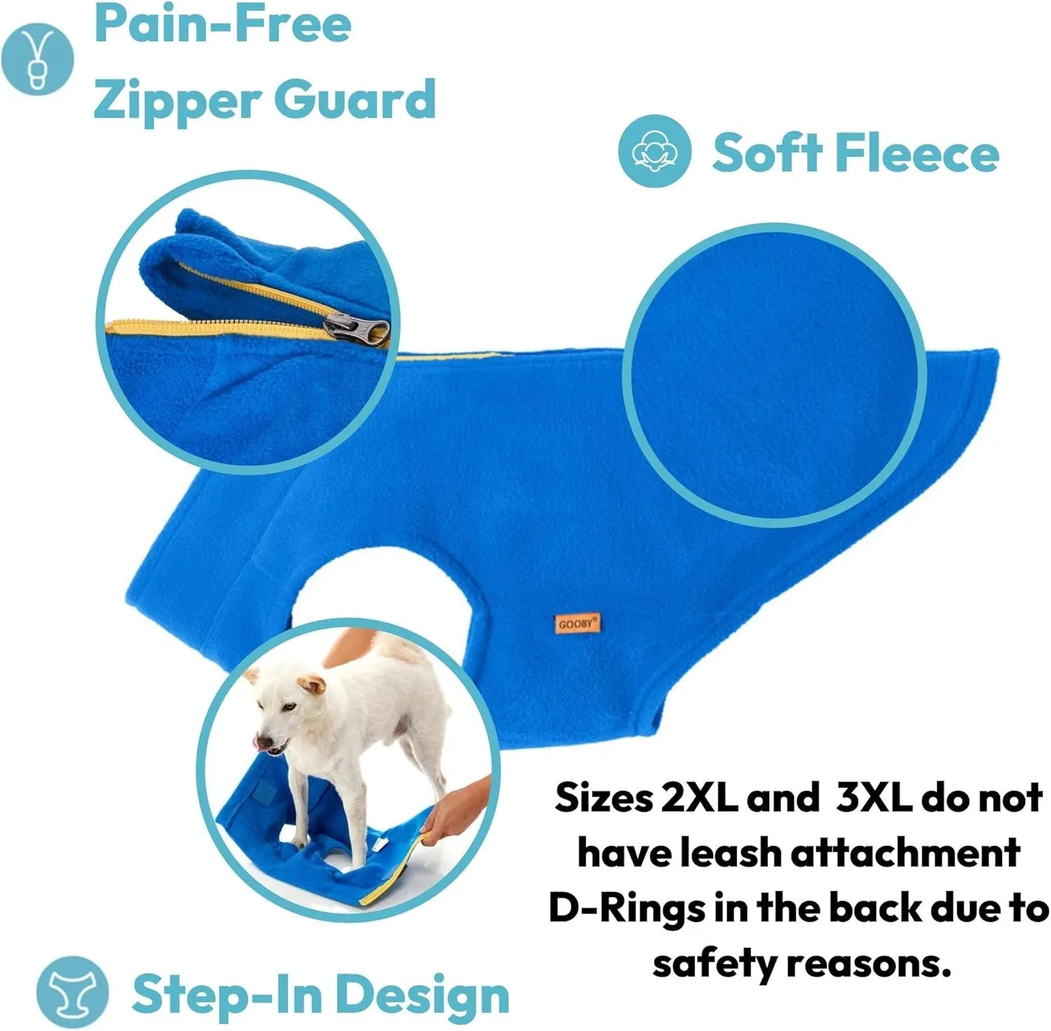 Gooby Zip Up Fleece Dog Sweater - Blue, 2X-Large - Warm Pullover Fleece Step-in Dog Jacket Without Ring Leash - Winter Small Dog Sweater - Dog Clothes for Small Dogs Boy and Medium Dogs