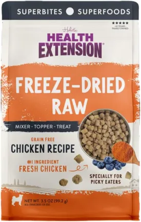 Health Extension SuperBites Freeze-Dried Raw Chicken Meal Mixer for Dogs, (3.5 oz, 99.2 g)  Premium Blend with Raw Proteins and Superfoods for Optimal Nutrition