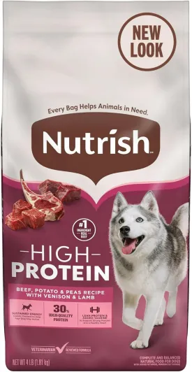 High Protein Beef, Potato & Peas Recipe with Venison & Lamb Dry Dog Food, 4 Lb. Bag - Natural Dog Food with Added Vitamins, Minerals and Taurine