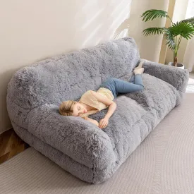HIGOGOGO Giant Human Dog Sofa Bed, Big Comfy Floor Sofa Couch for Pet Families with Foam Chunk Supportive Mat, Fluffy Faux Fur Orthopedic Dog Bed for Human, XXXL Size, Grey