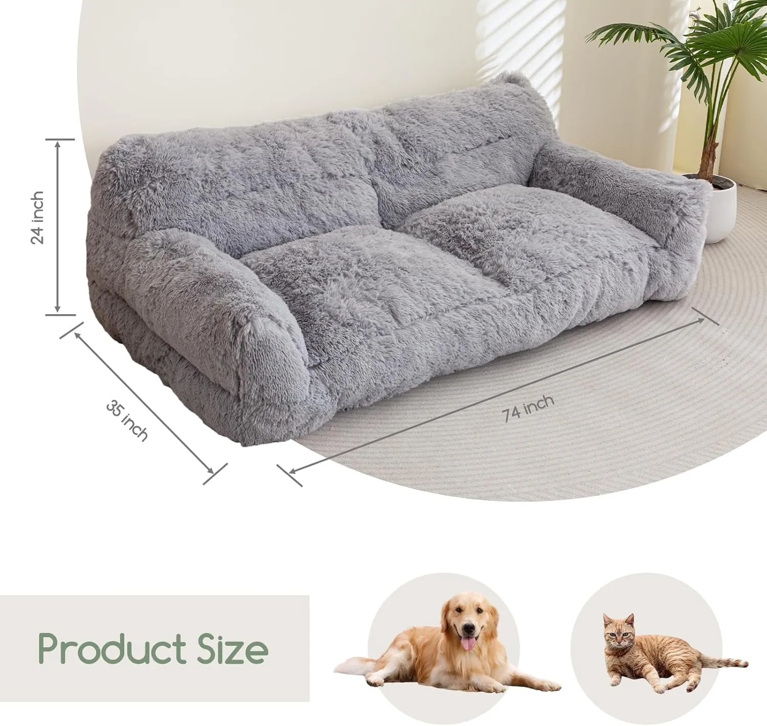 HIGOGOGO Giant Human Dog Sofa Bed, Big Comfy Floor Sofa Couch for Pet Families with Foam Chunk Supportive Mat, Fluffy Faux Fur Orthopedic Dog Bed for Human, XXXL Size, Grey