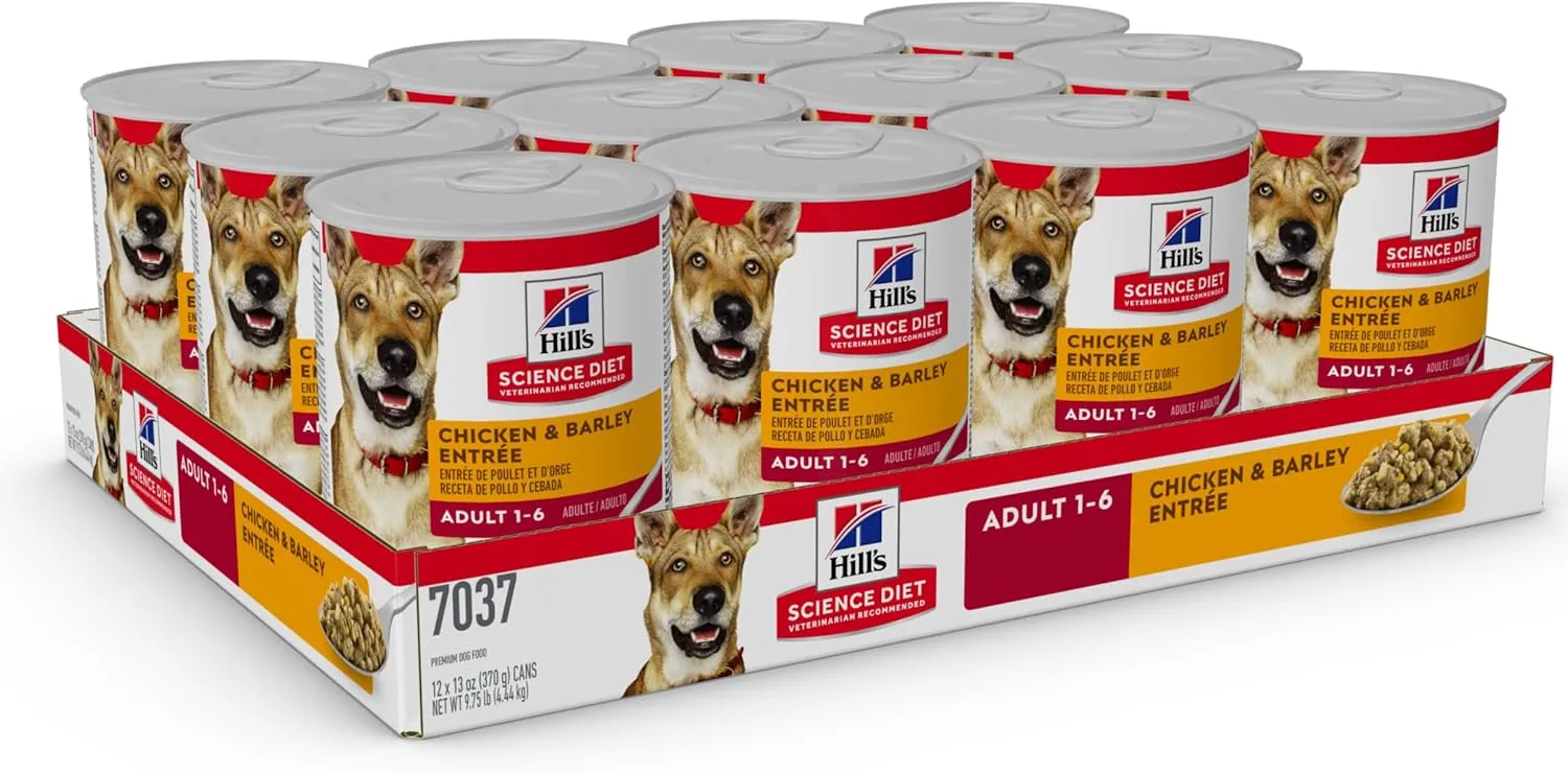 Hill's Science Diet Adult 1-6, Adult 1-6 Premium Nutrition, Wet Dog Food, Chicken & Barley Loaf, 13 oz Can, Case of 12