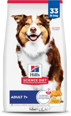 Hill's Science Diet Adult 7 , Senior Adult 7  Premium Nutrition, Dry Dog Food, Chicken, Brown Rice, & Barley, 33 lb Bag