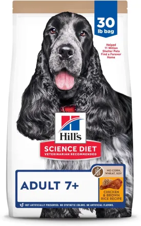 Hill's Science Diet Adult 7 , Senior Adult 7  Premium Nutrition, Dry Dog Food, No Corn, Wheat, Soy Chicken & Brown Rice, 30 lb Bag