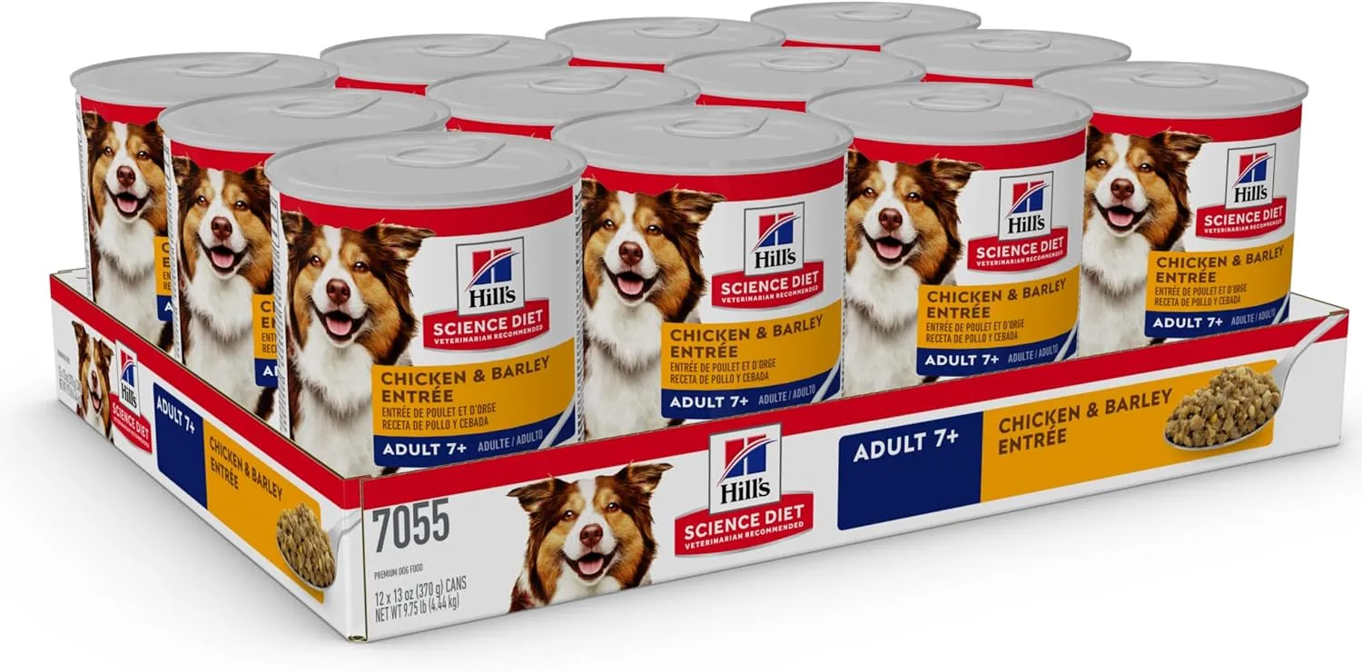 Hill's Science Diet Adult 7 , Senior Adult 7  Premium Nutrition, Wet Dog Food, Chicken & Barley Loaf, 13 oz Can, Case of 12