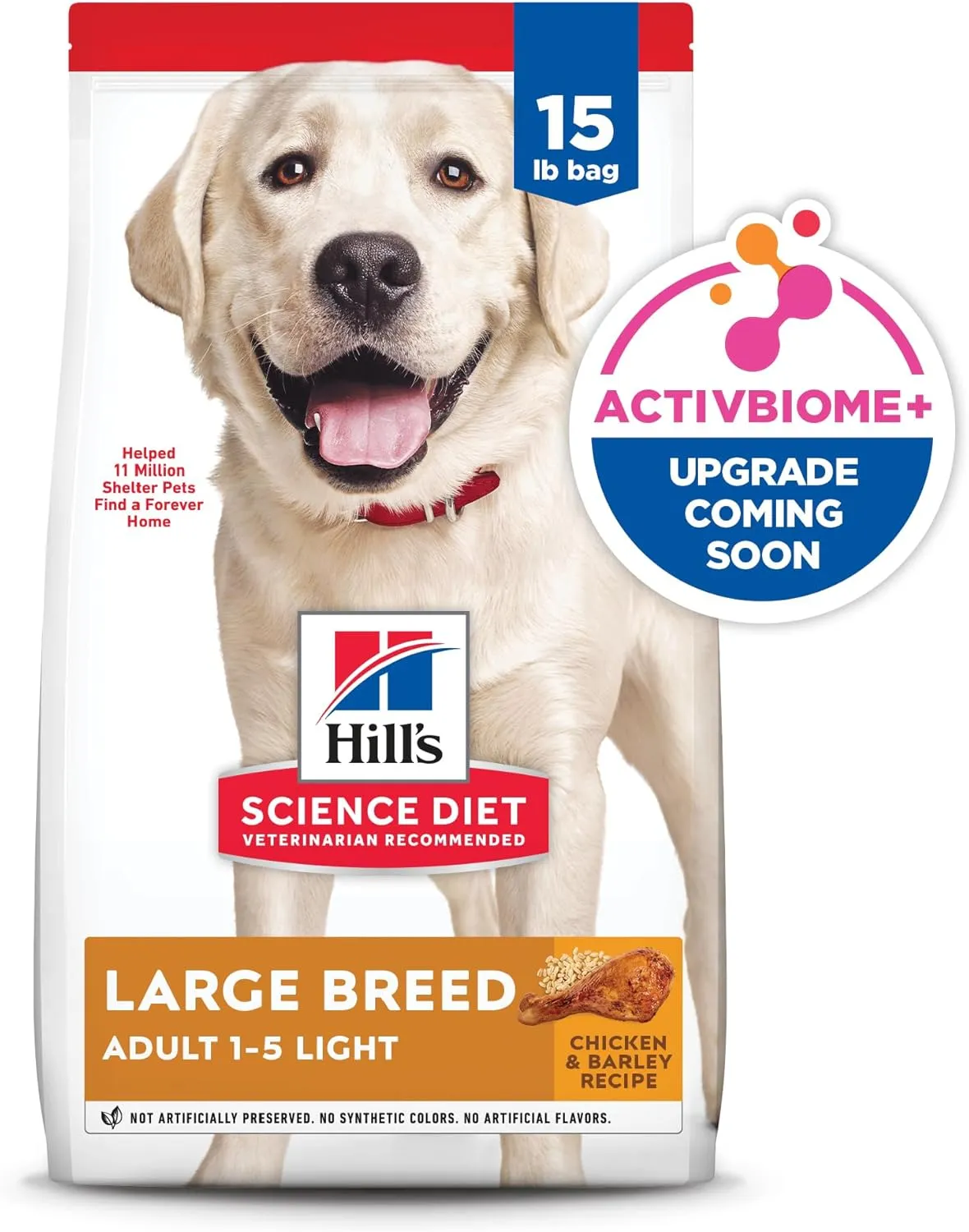 Hill's Science Diet Light , Adult 1-5, Large Breed Weight Management Support, Dry Dog Food, Chicken & Barley, 15 lb Bag