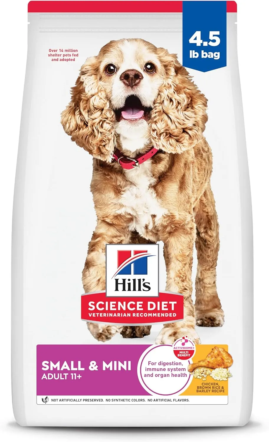 Hill's Science Diet Small & Mini, Senior Adult 11 , Small & Mini Breeds Senior Premium Nutrition, Dry Dog Food, Chicken, Brown Rice & Barley, 4.5 lb Bag